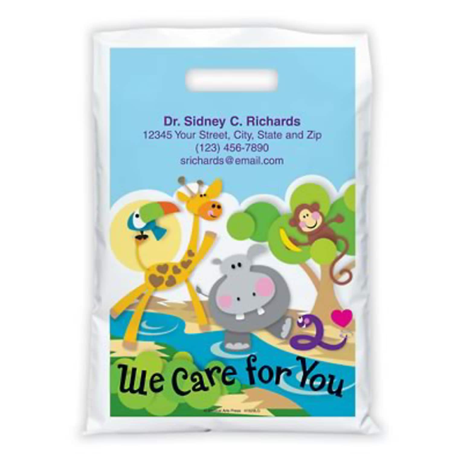 Medical Arts Press® Medical Personalized Full-Color Bags; 9x13, Hippo Giraffe Monkey, 100 Bags, (41629)