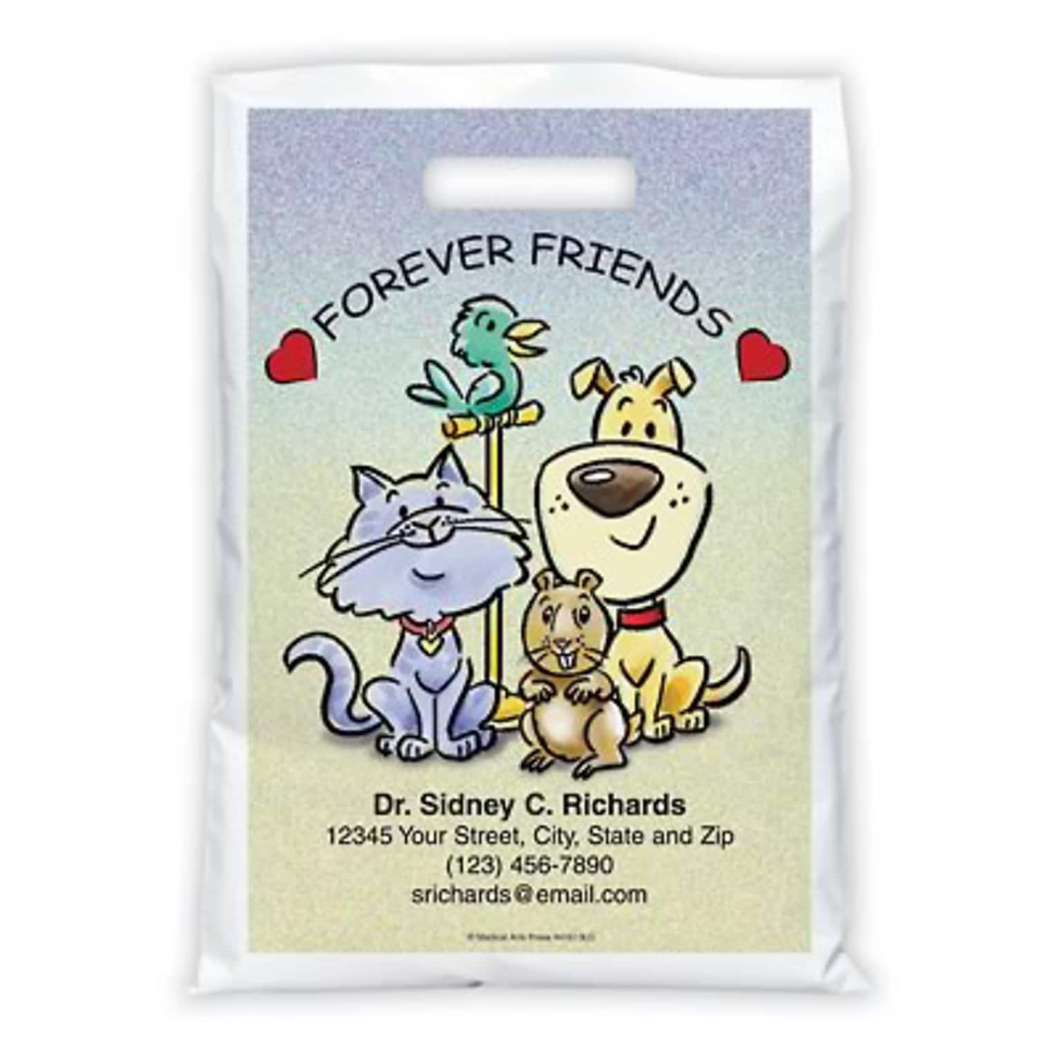 Medical Arts Press® Veterinary Personalized Full-Color Bags; 9x13, Cartoon Pets, 100 Bags, (41613)