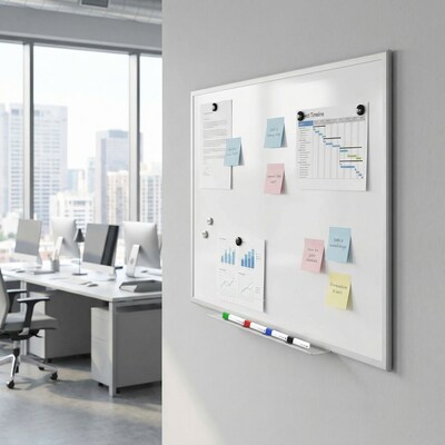 TRU RED™ Magnetic Steel Dry Erase Board, Satin Frame, 5' x 3' (TR61176)