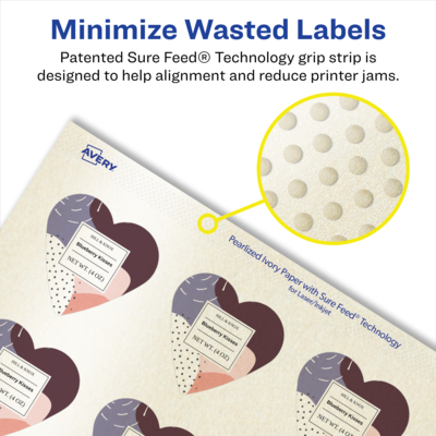 Avery Pearlized Ivory Heart Shaped Multipurpose Labels, 1.5" x 1.5", Ivory, 2000/Box (94602)