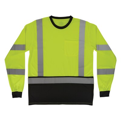 Ergodyne GloWear 8369BK High Visibility Long Sleeve Black Bottom T-Shirt, ANSI Type R Class 3, Lime, 3XL (22207)