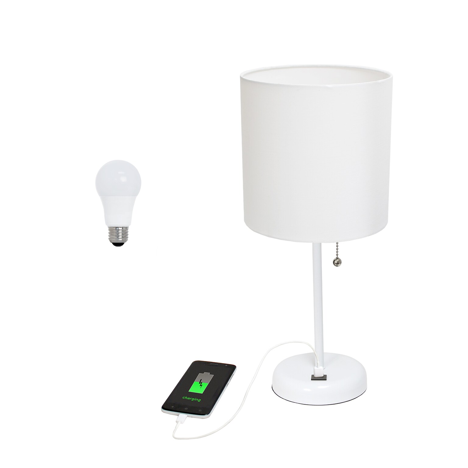 Creekwood Home Oslo 19.5 LED Table Lamp with USB Port, White (CWT-2011-WO-LB)