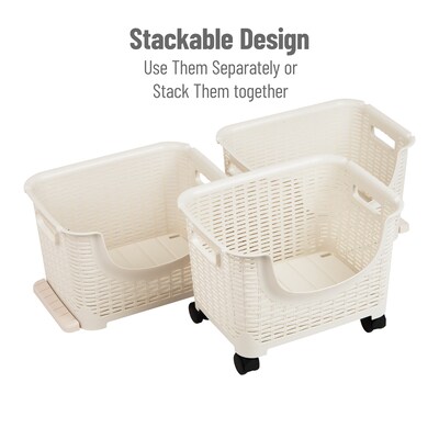 Mind Reader 3-Tier Storage Basket Cart with Wheels, Ivory, 3/Set (ROLLBASK3-IVO)