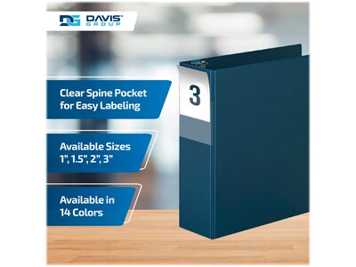 Davis Group Premium Economy 3" 3-Ring Non-View Binders, D-Ring, Navy, 6/Pack (2305-72-06)