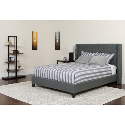 Flash Furniture Riverdale Tufted Upholstered Platform Bed in Dark Gray Fabric with Pocket Spring Mattress, King (HGBM48)