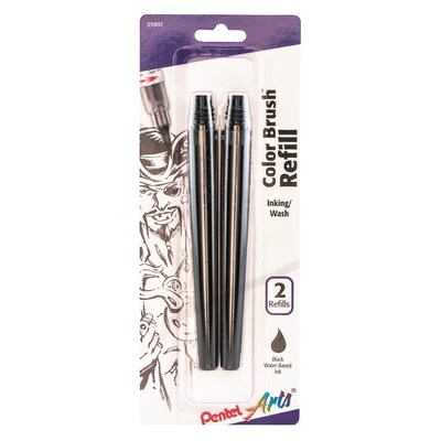 Pentel Arts Color Brush Water-Based Ink Refills, Black Ink, 2/Pack, 6 Packs/Bundle (PTAFR101BP2A-6)