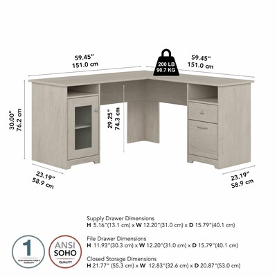 Bush Furniture Cabot 60"W L-Shaped Desk, Linen White Oak (WC31130K)