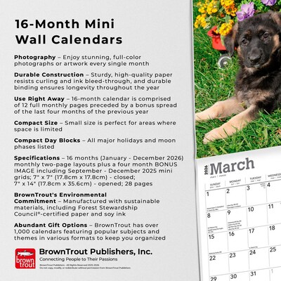 2026 BrownTrout German Shepherd Puppies 7" x 7" Monthly Wall Calendar (9798330703357)