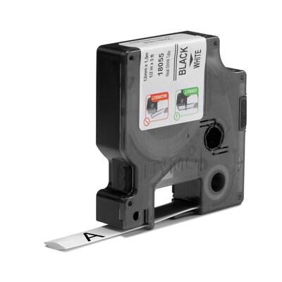 DYMO Rhino Industrial 18055 Heat-Shrink Tube Label Maker Tape, 1/2 x 5, Black on White (18055)
