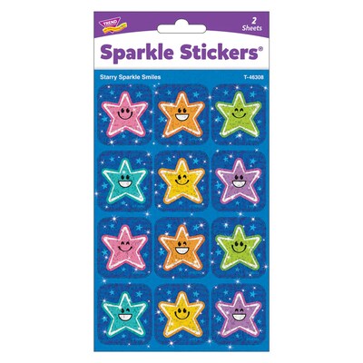 Trend Enterprises Starry Smiles Sparkle Stickers, Multicolored, 24/Pack, 6/Packs/Bundle (T-46308-6)