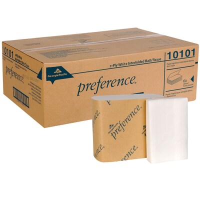 Preference 2-Ply Single Fold Interfold Toilet Paper, White, 400 Sheets/Pack, 60 Packs/Carton (10101)