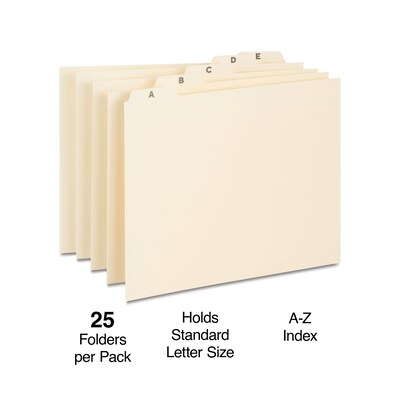 Staples® File Guide, A-Z Index, 1/5 Cut, Letter Size, Manila, 25/Set (TR118257)