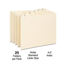 Staples® File Guide, A-Z Index, 1/5 Cut, Letter Size, Manila, 25/Set (TR118257)