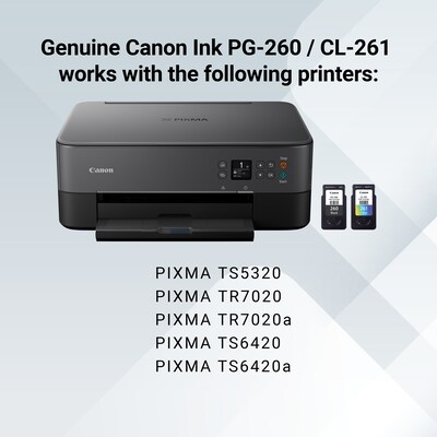 Canon PG-260/CL-261 Black/Tri-Color Standard Yield Ink Cartridge, 2/Pack (3725C006)