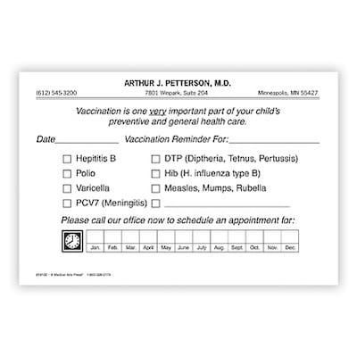 Medical Arts Press® General Medical CommuniCard™; Immunization Recall, Folded