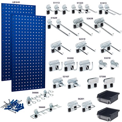 Triton Products LocBoard Pegboards with 30 pc. LocHook Assortment and Hanging Bin System (LB18-BKit)