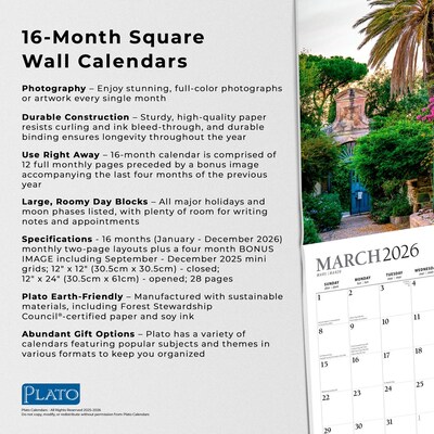 2026 Plato Gorgeous Gardens 12" x 12" Monthly Wall Calendar (9798330706679)