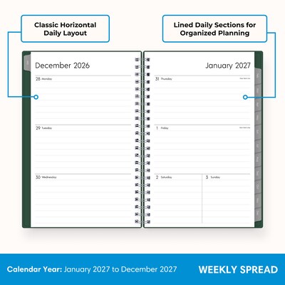 2027 Blue Sky 5 x 8 Day-to-Day Calendar, Forest Green (162470)