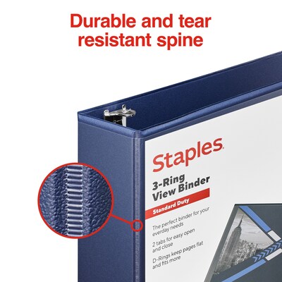 Staples® Standard 2" 3 Ring View Binder with D-Rings, Blue (26445-CC)