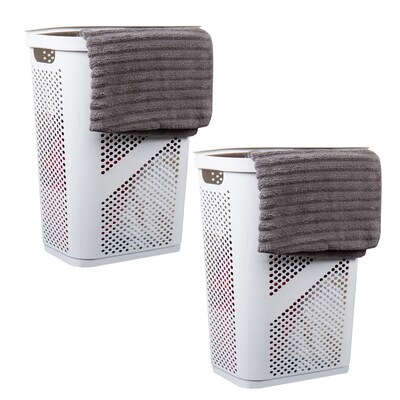 Mind Reader Perforated Plastic Hamper with Lid, White, 2/Set (2HBIN60-WHT)