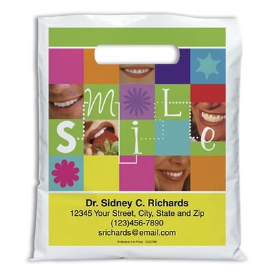 Medical Arts Press® Dental Personalized Full Color Bags; 7-1/2x9, Smile Patchwork, 100 Bags, (72527
