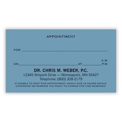 Basic Appointment Cards; Layout F, Smooth Finish, Blue