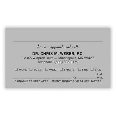 Custom 1-2 Color Appointment Cards, CLASSIC® Laid Antique Gray 80#, Raised Print, 1 Standard Ink, 1-Sided, 250/Pk