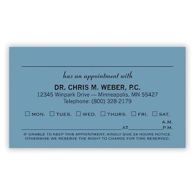Custom 1-2 Color Business Cards, Blue Index 110# Cover Stock, Raised Print, 1 Standard Ink, 2-Sided,