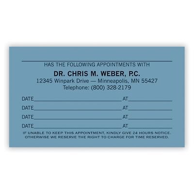 Basic Appointment Cards; Layout C, Smooth Finish, Blue