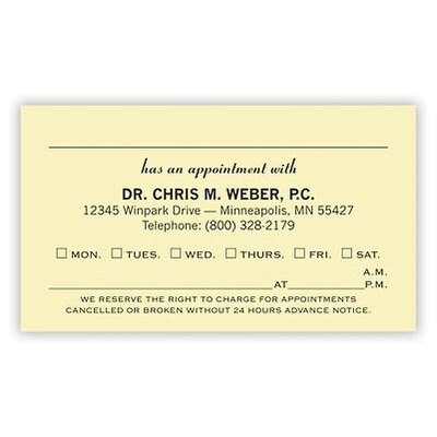 Custom 1-2 Color Appointment Cards, CLASSIC CREST® Baronial Ivory 80#, Raised Print, 1 Standard Ink, 1-Sided, 250/Pk