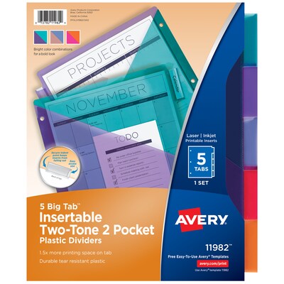 Avery Big Tab Insertable Plastic Dividers, 5 Tabs, Multicolored (11982)