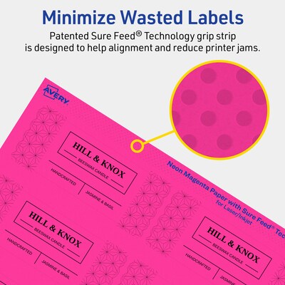 Avery Laser/Inkjet Rectangle Multipurpose Labels, 1.5" x 3.75", Neon Magenta, 400/Pack (94205)