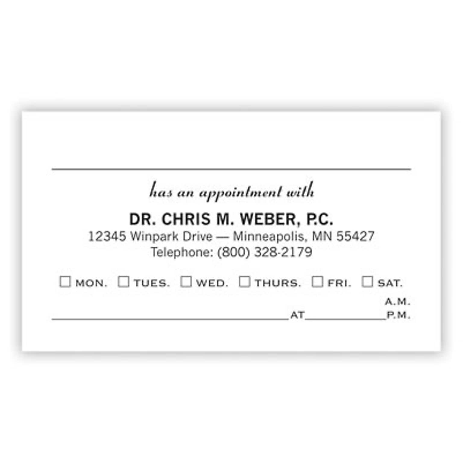 Custom 1-2 Color Appointment Cards, CLASSIC CREST® Baronial Ivory 80#, Raised Print, 1 Custom Ink, 1-Sided, 250/Pk