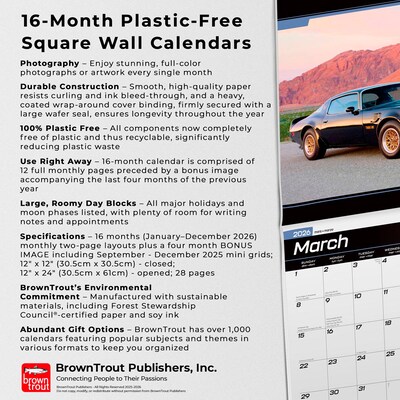 2026 BrownTrout American Muscle Cars 12" x 12" Monthly Wall Calendar (9798330701322)