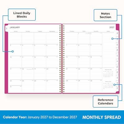 2027 Blue Sky 8.5" x 11" Weekly & Monthly Planner, Fuchsia (164284)