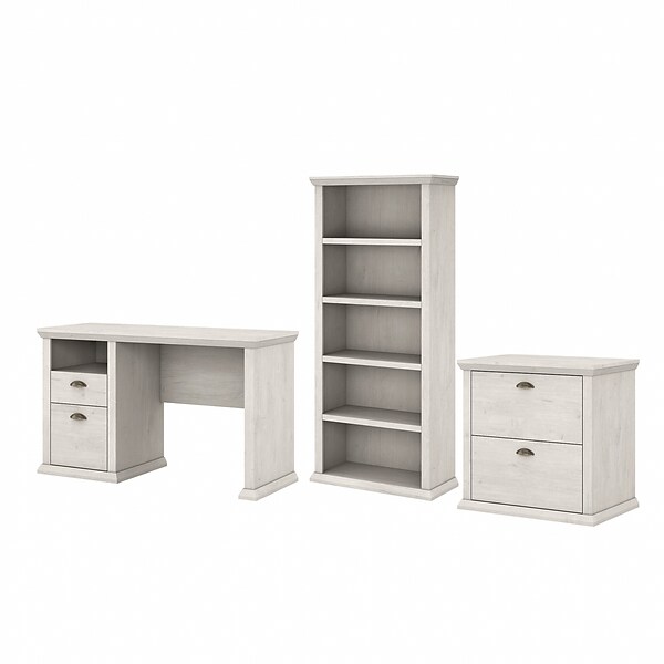 Bush Furniture Yorktown 50 Computer Desk with File Cabinet and 5-Shelf Bookcase, Linen White Oak (YRK011LW)