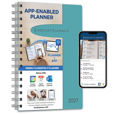 2027 Rocketbook Rocketplanner 6 x 8 Calendar Year Weekly & Monthly Planner, Plastic Cover (RKPL-CY27-5-TL)