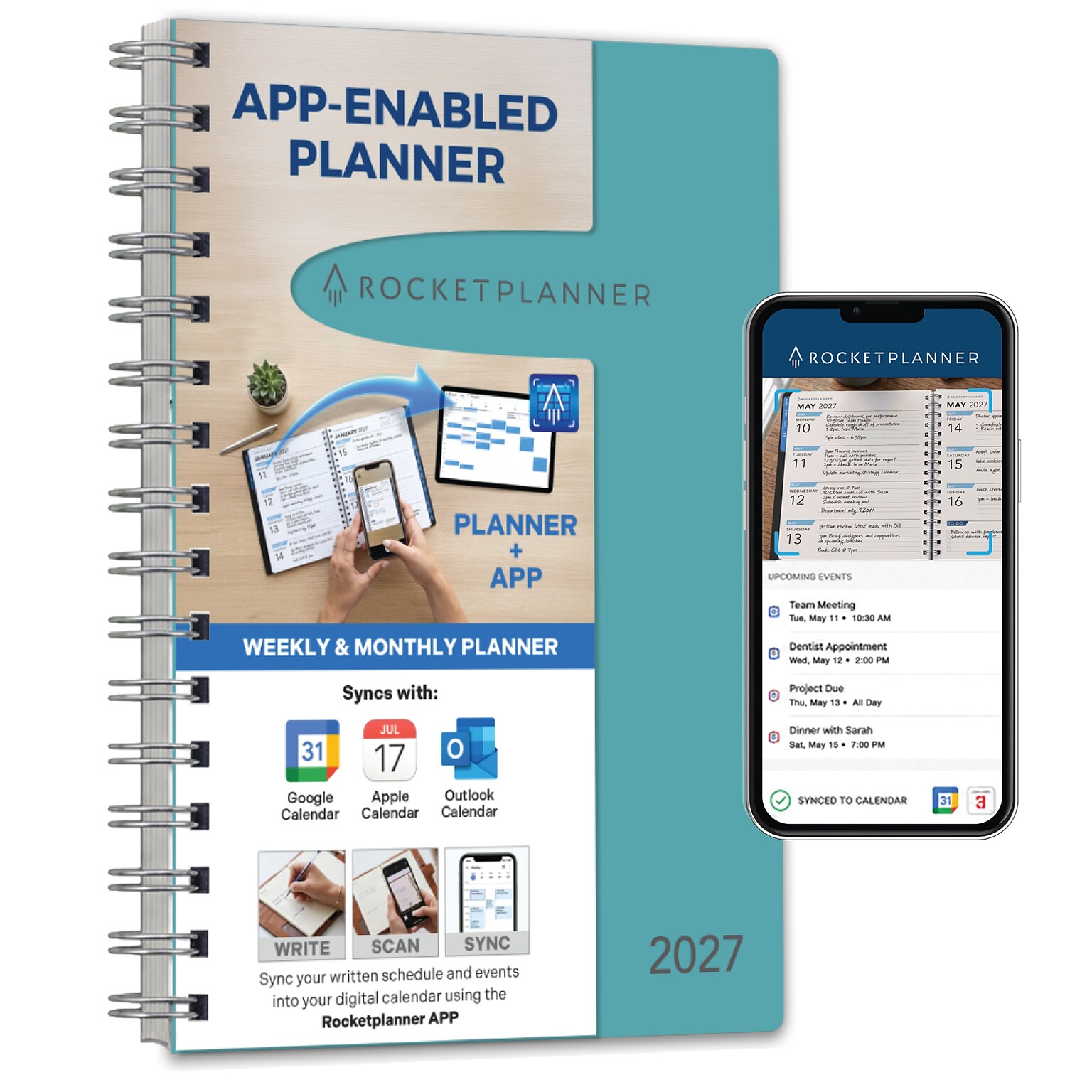 2027 Rocketbook Rocketplanner 6 x 8 Calendar Year Weekly & Monthly Planner, Plastic Cover (RKPL-CY27-5-TL)