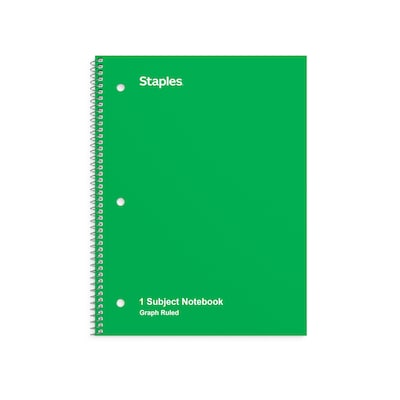 Staples 1-Subject Notebook, 8 x 10.5, Graph Ruled, 70 Sheets, Green (ST23987C)