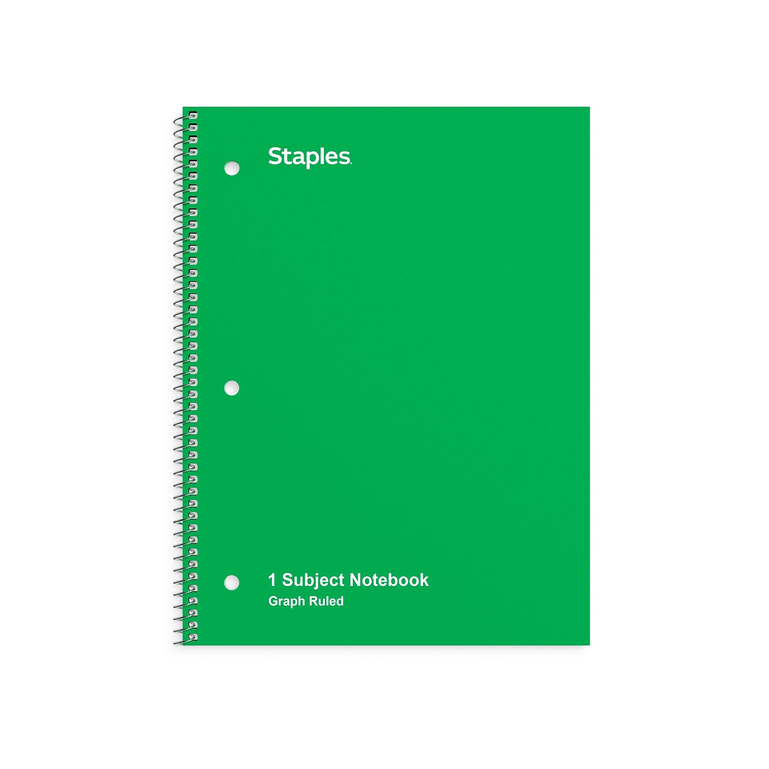 Staples 1-Subject Notebook, 8 x 10.5, Graph Ruled, 70 Sheets, Green (ST23987C)