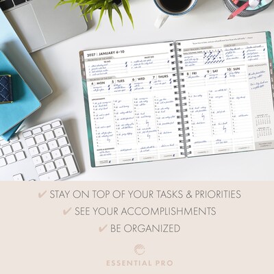 2027 Excello Brands Essential Pro 7" x 9" Weekly & Monthly Planner, Teal Gold Marble (ESPRO-CY27-79-54)