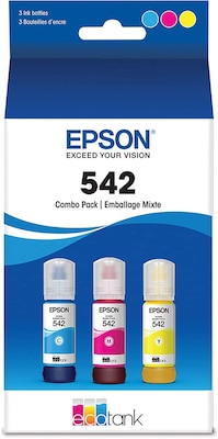 Epson T542 Cyan/Magenta/Yellow Ultra High Yield Ink Bottle, 3/Pack (T542520-S)