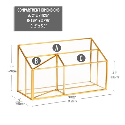 Mind Reader 4-Compartment Glass Desktop Organizer, Gold (3GORG-GLD)