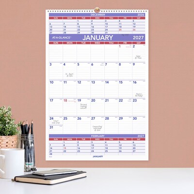 2027 AT-A-GLANCE 15.5" x 22.75" Three-Month Wall Calendar, White/Purple (PM6-28-27)