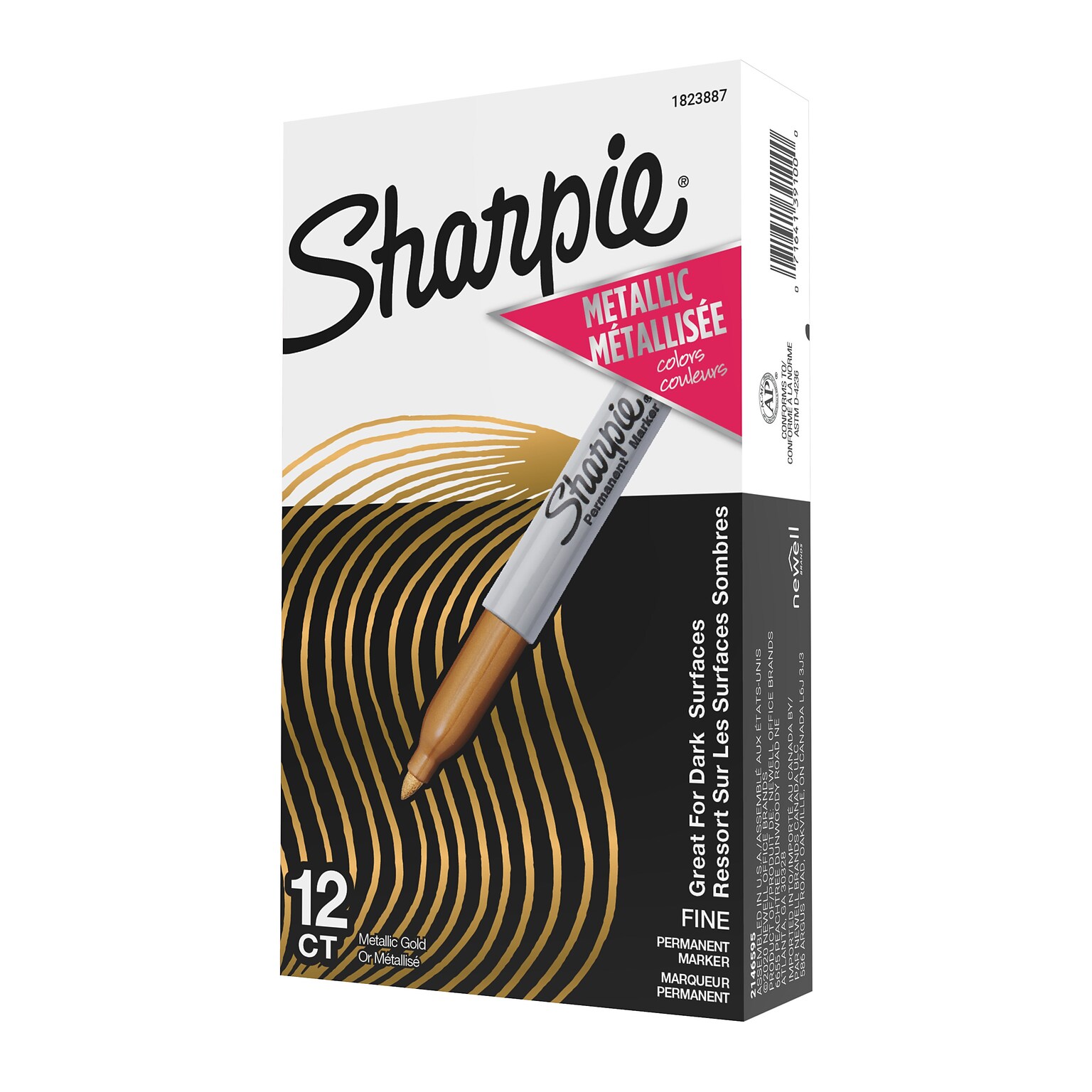 Sharpie Permanent Markers, Fine Tip, Gold Metallic, 12/Pack (1823887)
