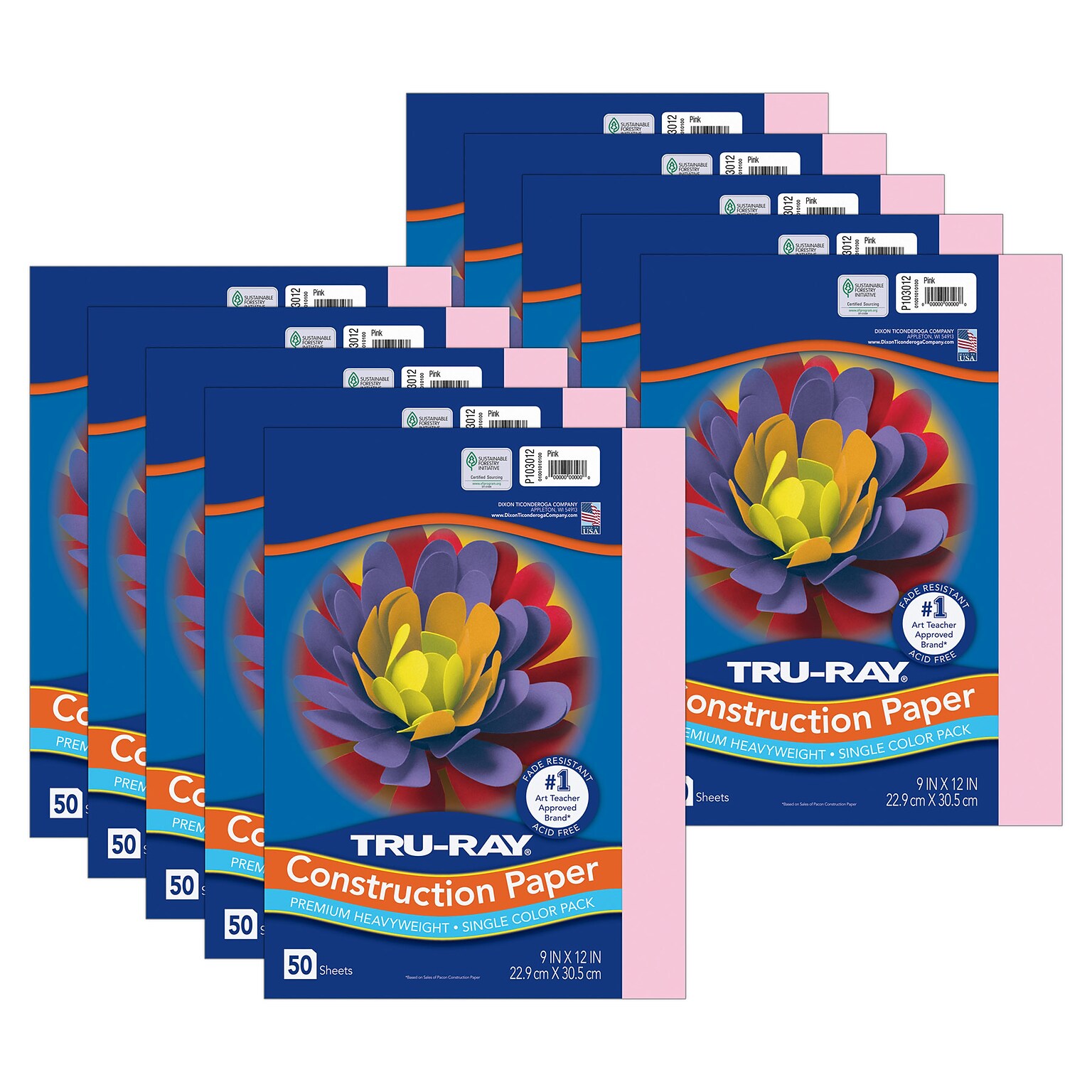 Tru-Ray 9 x 12 Construction Paper, Pink, 50 Sheets/Pack, 10 Packs/Bundle (PAC103012-10)