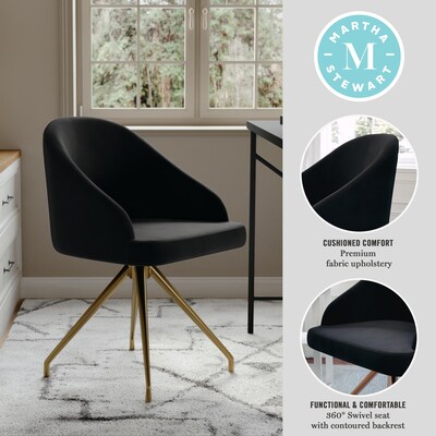 Martha Stewart Sora Fabric Swivel Stationary Office Chair, Black/Polished Brass (CH222119BKGLD)