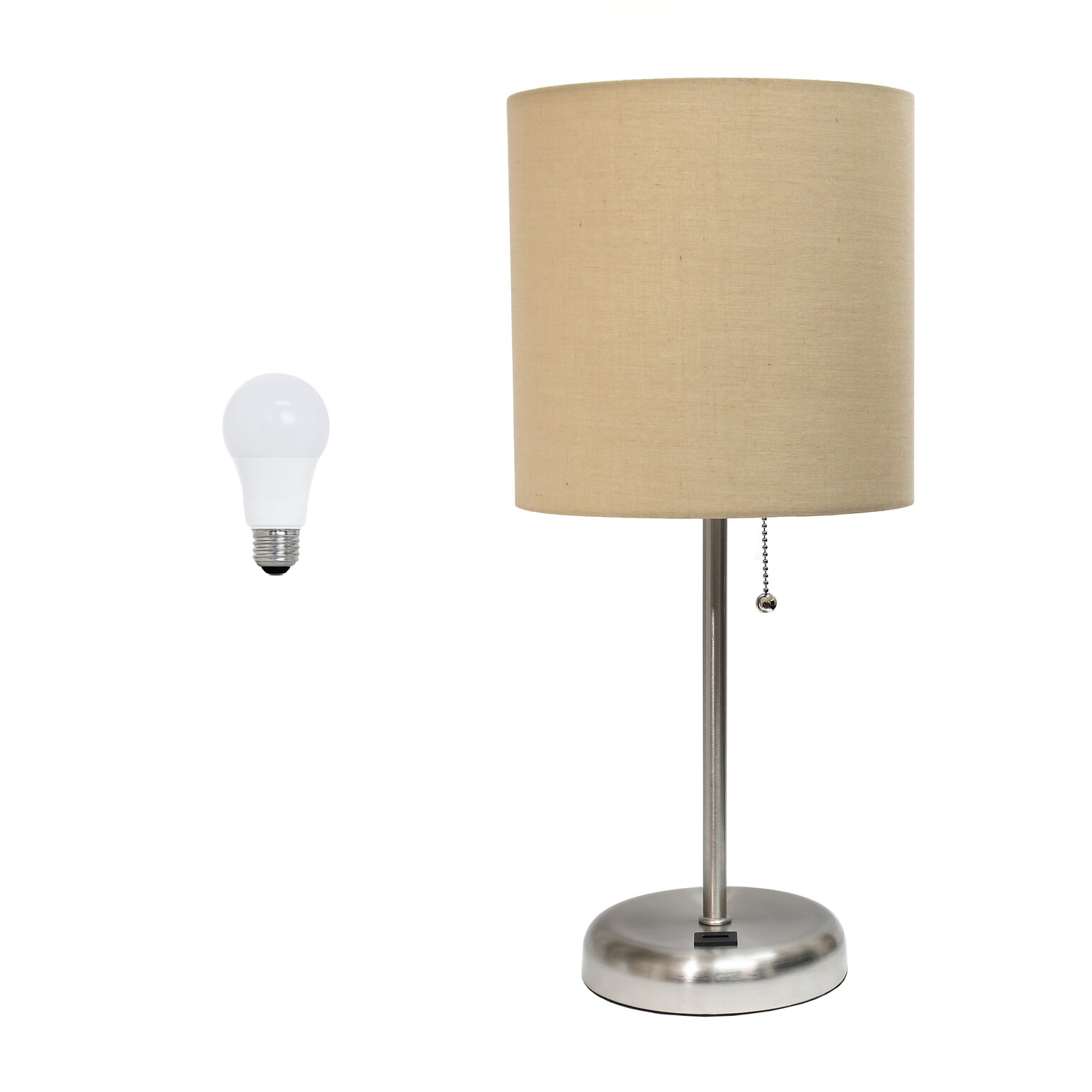 Creekwood Home Oslo 19.5 LED Table Lamp with USB Port, Brushed Steel/Tan Shade (CWT-2012-TN-LB)