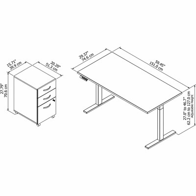 Bush Business Furniture Move 60 Series 60"W Electric Height Adjustable Desk w/ Storage, Storm Gray/Cool Gray (M6S011SGSU)