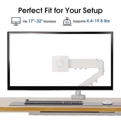FlexiSpot MA1 Single Adjustable Arm, Up to 32" Monitor, White (MA1W-S-DP)